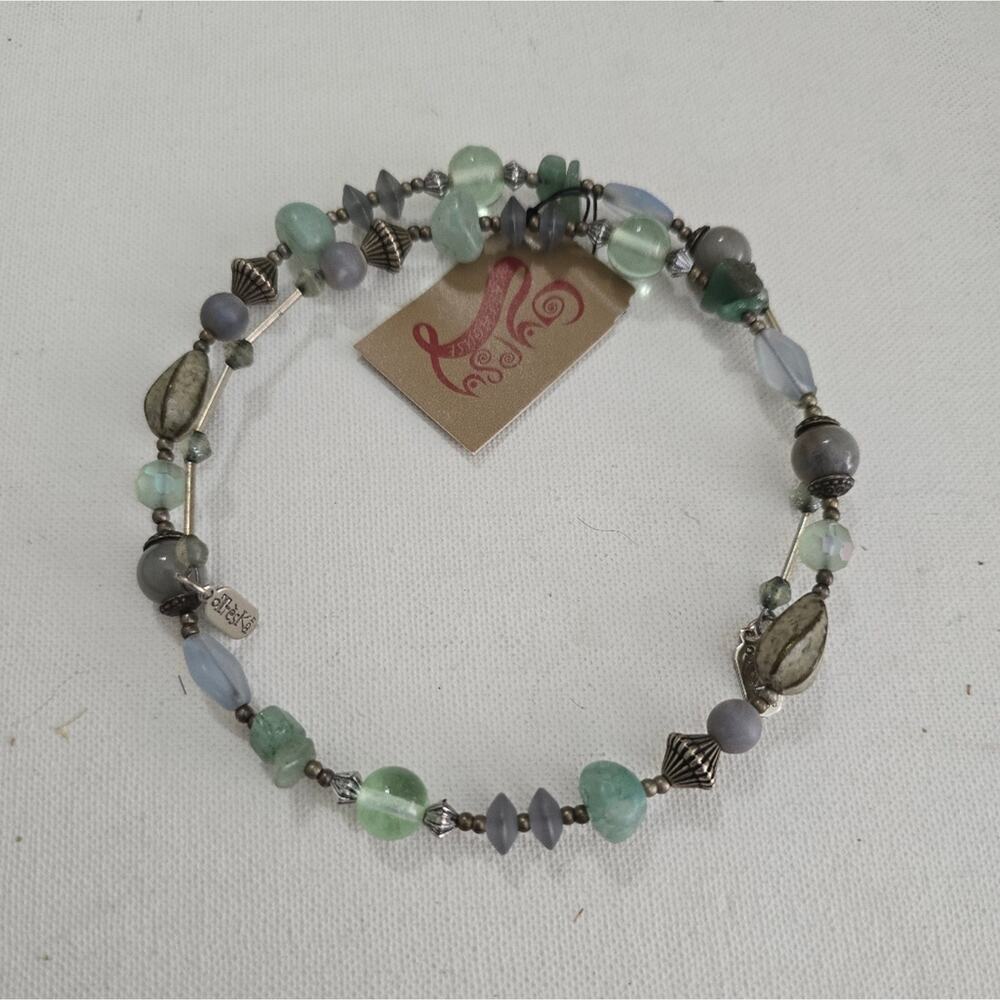 Treska Green and Silver Tones Wrap‎ Collar Necklace New